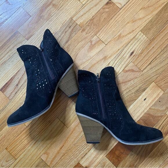 Dolce by Mojo Moxy black rhinestone suede booties - Picture 2 of 8